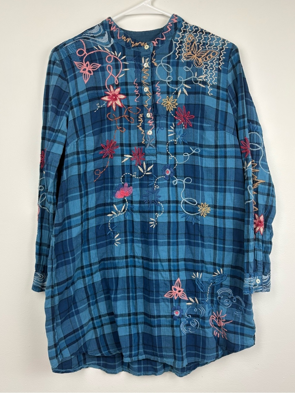 Johnny Was Workshop Carmen Henley Plaid Tunic Top Dress EUC Small Boho Western